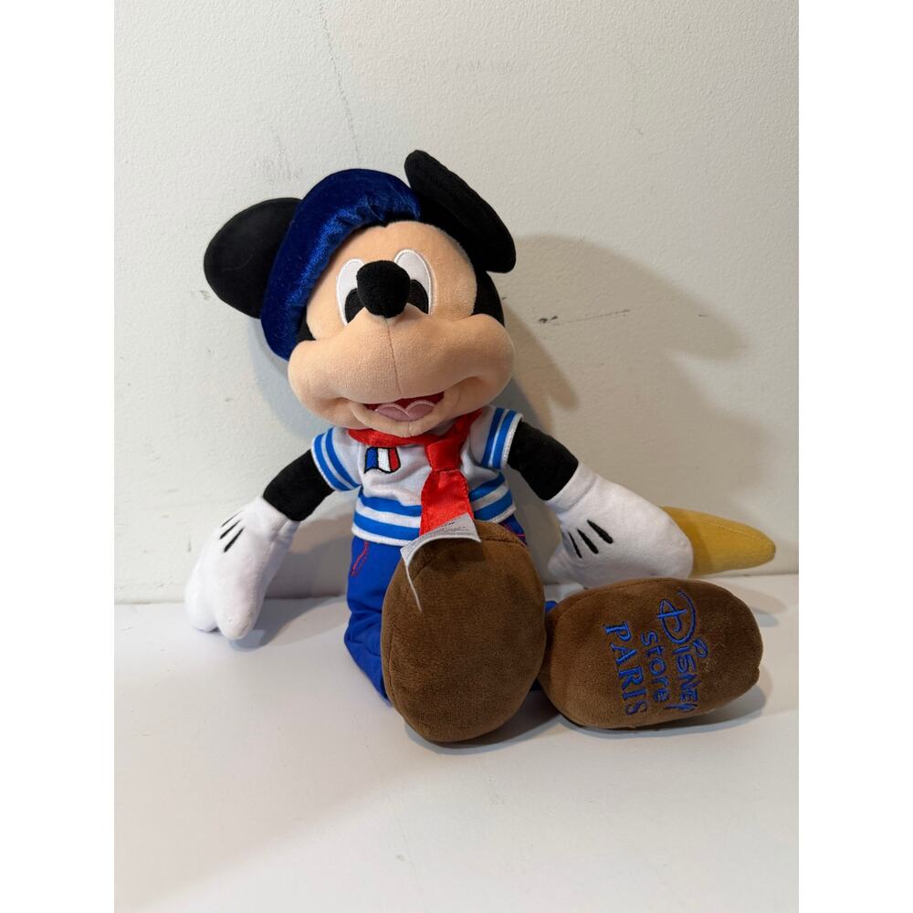 Walt Disney Store Paris French Mickey Mouse 14" Stuffed Toy Beret Baguette